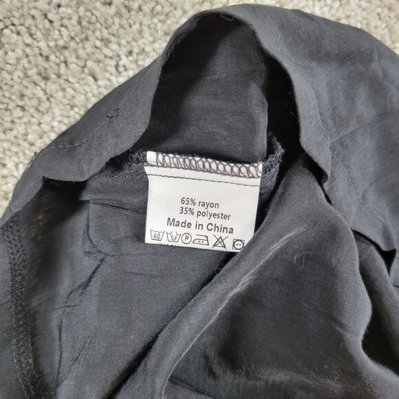 Yoins Womens Wrap Dress Large Black Tie Crewneck Short Sleeve Ruched Mini NEW - Picture 16 of 16